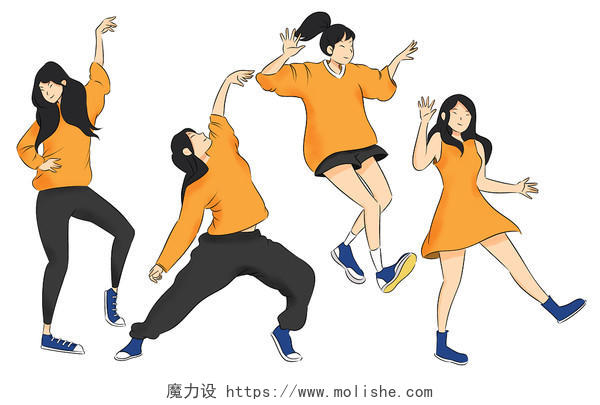 卡通手绘写实舞蹈卡通人物PNG素材